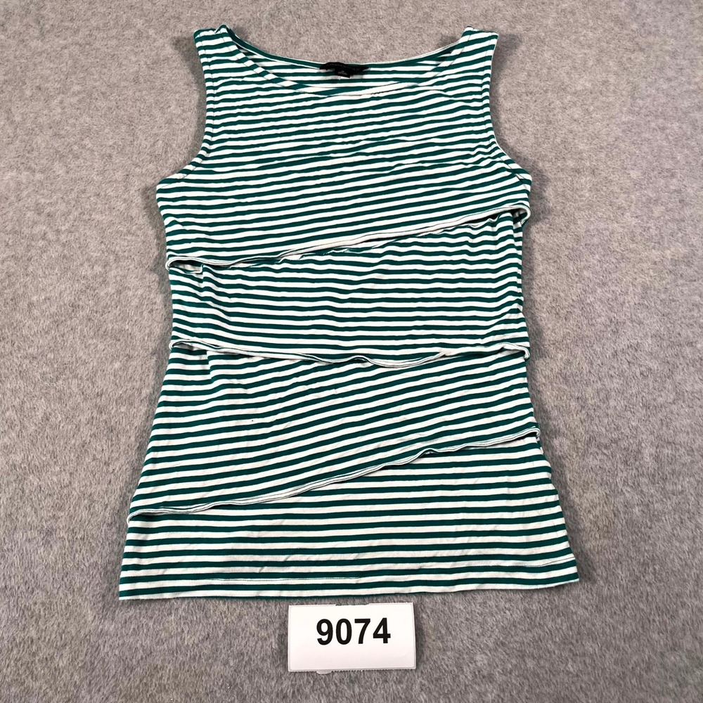 Banana Republic Tank Top Womens Medium Green White Striped Layered Tiered Casual